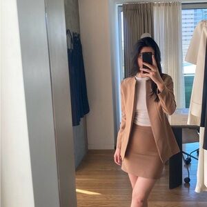 Chic Camel Blazer Skirt Set for Women